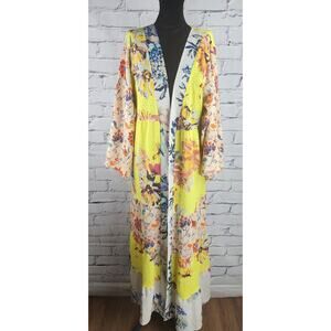 Anthropologie Kimono Duster OS Tiered Floral Yellow fairycore Flowy Flouncy READ
